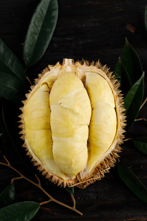 Seasonal Durian King of Fruits Montong Thailand, Ripe Durian. Tasty Durian that has been Peeled on...