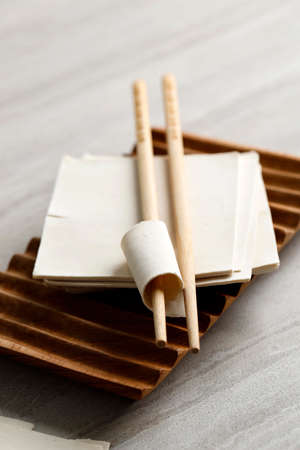 Homemade Stacked Wonton Wrapper or Wonton Sheet. Selected Focusの写真素材