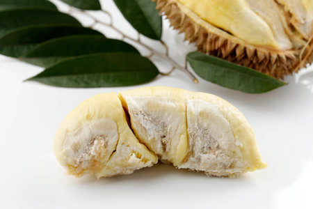Seasonal Durian King of Fruits Montong Thailand, Ripe Durian. Tasty Durian that has been Peeled on...