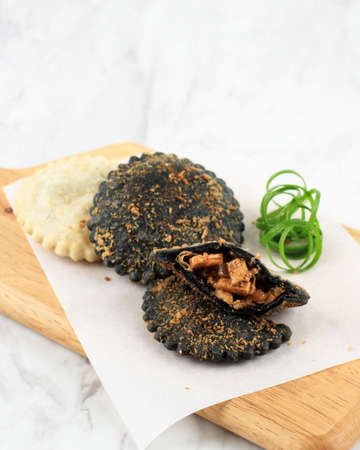 Selected Focus Cireng Isi Spicy, Stuffed Cireng Made from Tapioca Flour with Spicy Saute Chicken or Beefの写真素材