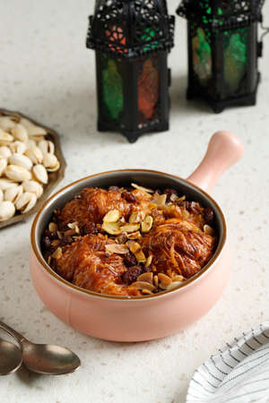 Umm Ali Um Ali, Also Called Om Ali, Egyptian Version of Bread Pastry  Pudding with Pistachios and...