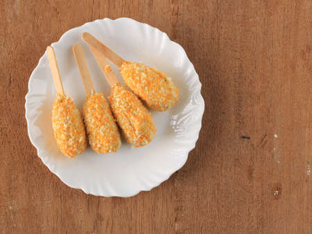 Indonesian Traditional Corndog or Sempol, Raw before deep Frying. On Wooden Table