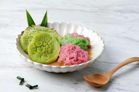 Pethulo, Srabi and Putu Mayang Served with Coconut Milk Palm Sugar Syrup, Traditional Indonesian...