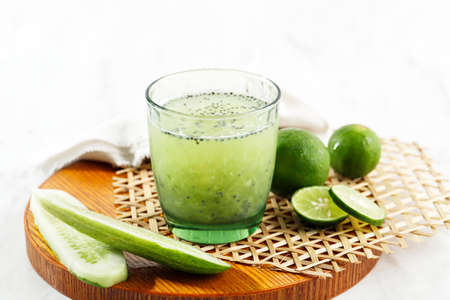 Es Timun Serut, a Typical Indonesian Drink Mde from Shaved Cucumber with Simple Syrup, Lime, and...