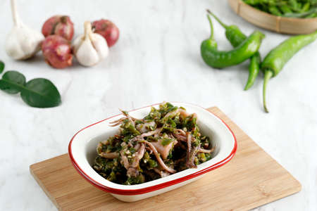 Cumi Cabai Hijau, Stir Fry Squid with Green Chilli Pepper. Indonesian Popular Food Menu