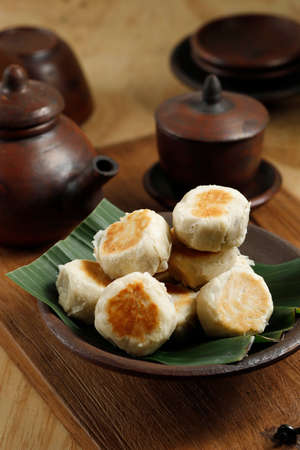 Bakpia Pathuk Yogyakarta, Round Cake with Mung Bean Paste Inside. Indonesian Traditional Cake with Chinese Influenceの写真素材