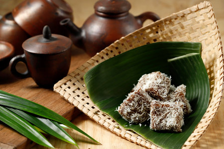 Ongol-ongol, West Java, Indonesia Traditional Snack Made from Sago Flour and Brown Sugar, Coated...