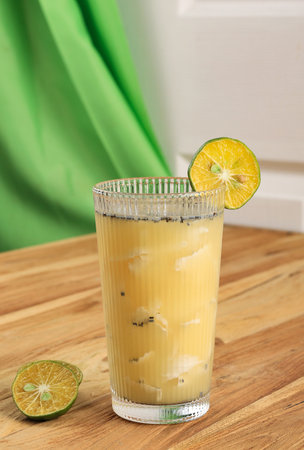 Es Kelapa Jeruk, Fresh Grated Coconut with Orange Syrup and Sweet Basil Seed Selasih. Takjil Ramadan...