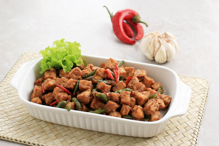 Orek Tempe or Tempeh Sweet Soy Sauce with Green Chiliの写真素材