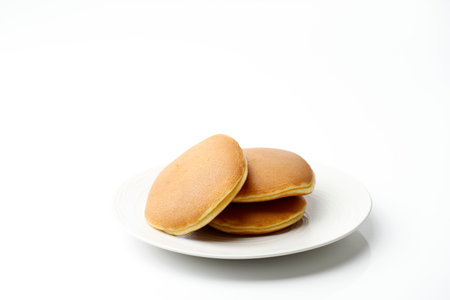 Dorayaki,  Japanese Sweet Pancake Isolated on White Background. Copy Space for Textの写真素材