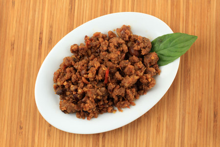 Sambal or Sambel Oncom, Spicy Chilli Sauce with Fermented Peanut or Soy Bean or Oncom and Various Spices.の写真素材