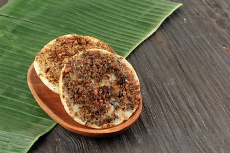 Surabi Oncom, Indonesian Traditional Pancake with Oncom Fermented Soybean. Popular in West Java for Breakfastの写真素材