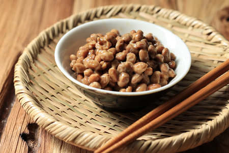 Close Up Natto Fermented Soybean with Stinky Smell. Japanese Traditional Dishの写真素材