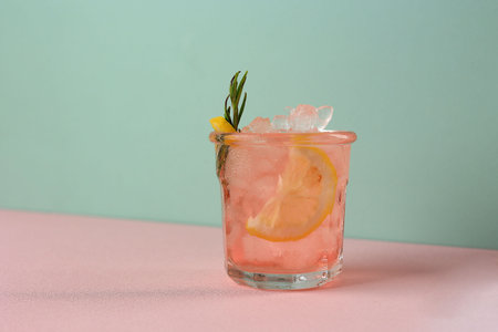 Pink Lemonade Paloma Cocktail with Fresh Rosemary, Copy Space for Text