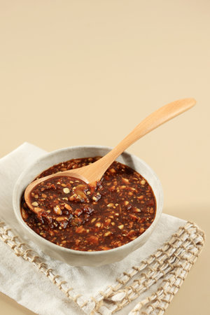 Bumbu Rujak Buah or Cireng, Palm Sugar with Chilli and Peanut Sauce for Fruit Salad or Aci Digoreng.の写真素材