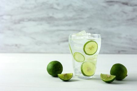 Delicious Refreshing Summer Mojito with Ice and Lime. Copy Space for Textの写真素材