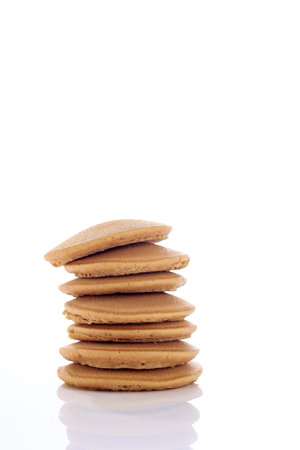 Stacked Fresh Made Pancake Isolated on Whiteの写真素材