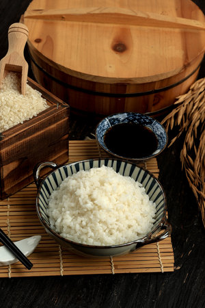 Cook Rice in a Traditional Japanese Rice Cooker, Hagama.の写真素材
