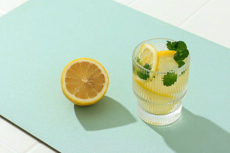 Lemonade Fresh Infused Lemon Water with Mint Leaf, Healthy Diet Drinkの写真素材