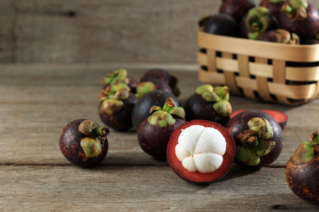 Manggis Mangosteen Queen of Fruit, South East Asian Fruitの写真素材