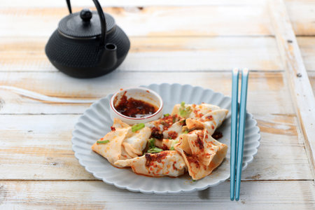 Pangsit Chinese Dumpling with Chilli Oil Dressingの写真素材