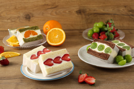 Various Japanese Fruit Sando, Strawberry, Shine Muscat, Orange with Chocolate, Matcha and Original...