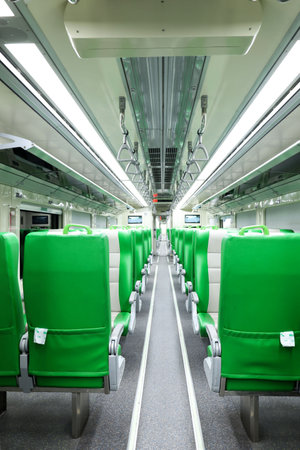 Inside Indonesian Fast Train Kereta Cepat Feeder, No People, Empty Trainの写真素材