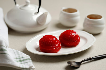 Angku Kue Thok Red Tortoise Cake with Mungbean Paste FIlling, Popular as Kue Thok. Served with Tea