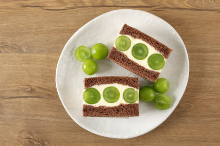 Shine Muscat Grapes Japanese Sandwich with Chocolate Bread and Creamの写真素材