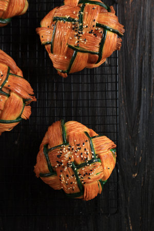 Cropat Croissant Ketupat, Pastry with Beef Rendang Filling for Eid al Fitr Celebration, Viral Food in Indonesia and Malaysiaの写真素材
