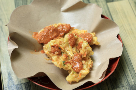 Bala-Bala Bumbu kacang, Vegetable Fritters Serve with Peanut Sauce