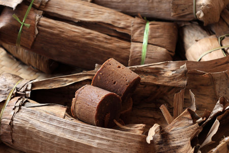 Close Up Natural Traditional made Palm Sugar Block, Gula Aren Bawean from Eas Java, Indonesia