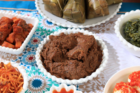 Close Up Rendang, Minangnese Bees Stew from Indonesia. Beef Cooked with Coconut Milk, Spice and Herbsの写真素材