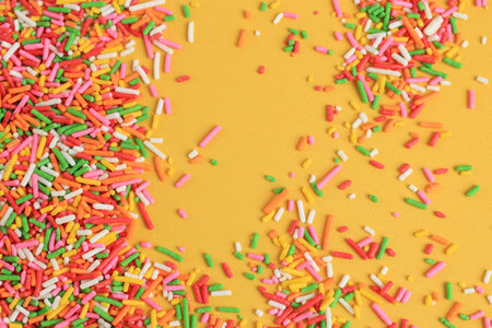 Candy Sprinkle Texture Background, Donut Rainbow Sprinkles Pattern, Sweet Color Glaze Banner, Many Small Vermicelli Mockup with Copy Space for Textの写真素材