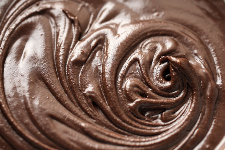 Melted Chocolate Texture Background, Greasy Chocolate Sauce Pattern, Cocoa Hazelnut Cream Liquid Dark Paste.の写真素材