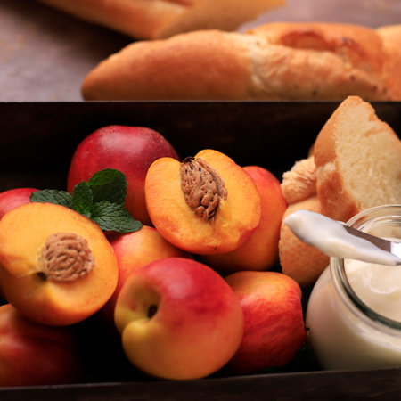 Half Peach Fruit. Square Image