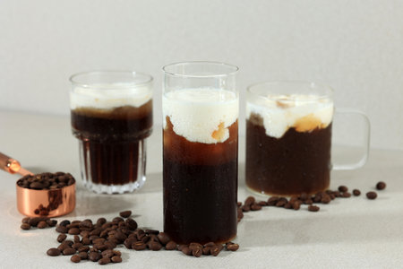 The Mont Blanc Is Big Coffee Trend From Melbourne Australia, Cold Brew Coffee with Thick Layer of...