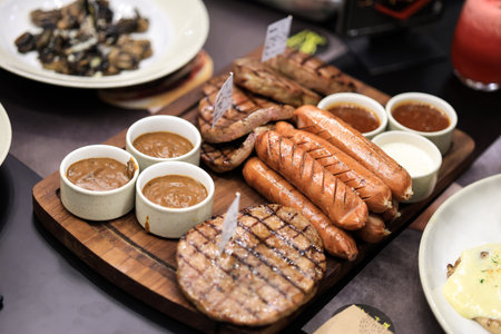 Close Up Roasted Meat SAusage on Steak Plater