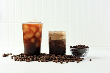 Iced Americano and Espresso on White Table