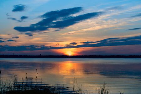 Beautiful nature scenery in Latvia, Riga - sunset at Kisezers lakeの写真素材