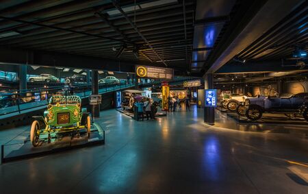 MARCH 16, 2019 - RIGA, LATVIA: Interior of Riga Motor museum, exposition of antique vehiclesのeditorial素材