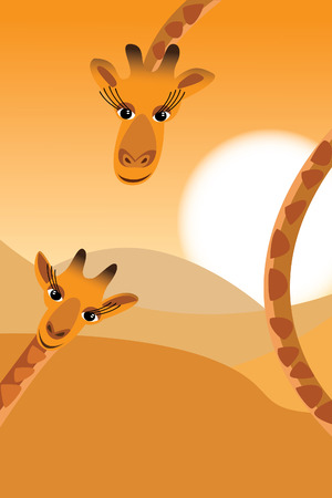 Illustration of a giraffe familyのイラスト素材