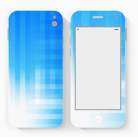 Smart Phone with Isolated. Realistic white vector. Flat design vector illustration concept for mobile apps. Blue Design kit UI Elementsのイラスト素材