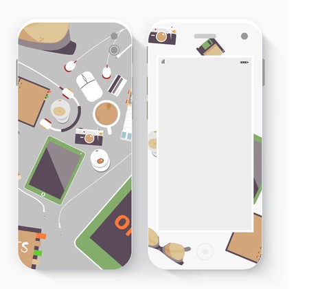 Smart Phone with Isolated. Realistic white vector. Flat design vector illustration concept for mobile apps. Design kit UI Elementsのイラスト素材
