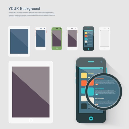 Smart Phone with Isolated. Realistic white vector. Flat design vector illustration concept for mobile apps. Design kit UI Elementsのイラスト素材