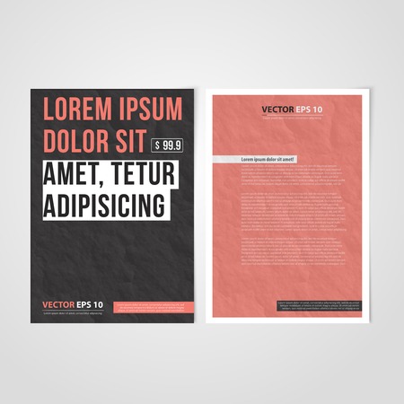 Flyer template back and front design. Brochure design templates collection with red crumpled paperのイラスト素材