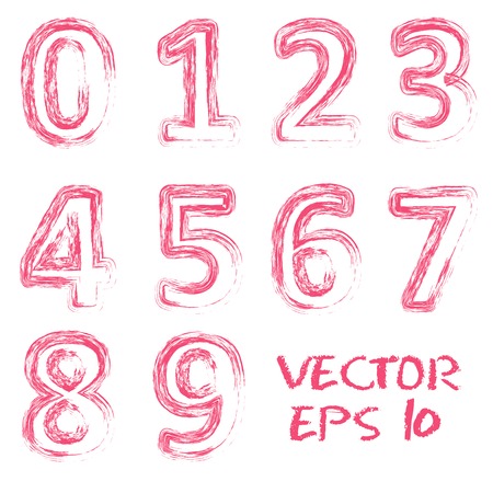 Vector red handwritten numbers.  Vector set Illustration.のイラスト素材