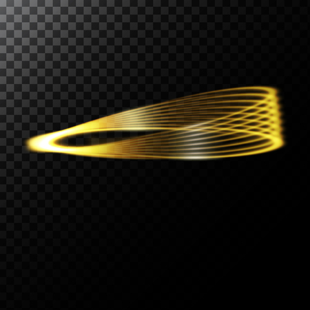 Vector abstract illustration of a light effect in the shape of a golden circles, a black translucent background with glowing traces in the form of ringsのイラスト素材