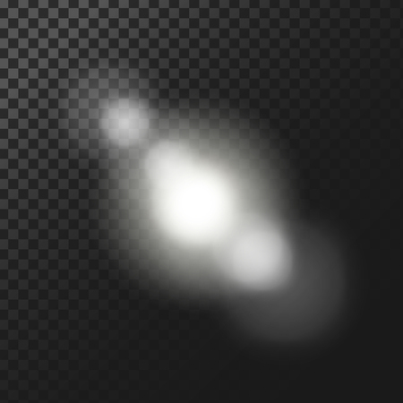 Vector illustration of a white glowing light effect with lens flares isolated on a dark translucent backgroundのイラスト素材