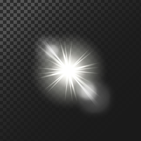 Vector illustration of a white glowing light effect with rays and lens flaresのイラスト素材